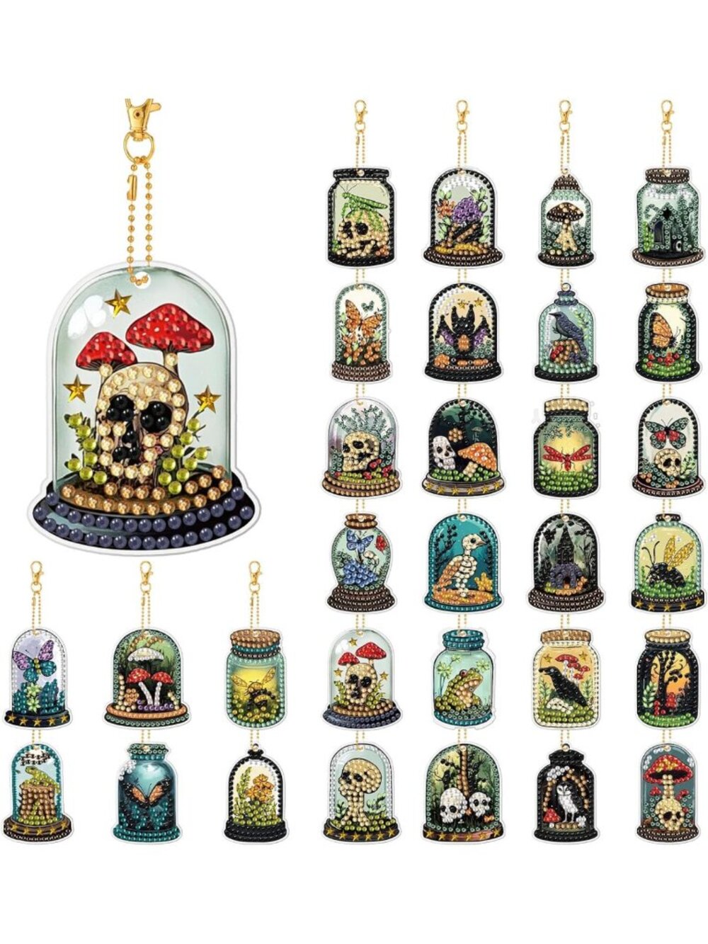 30 Pcs Halloween Gothic Diamond Art Keychains | Spooky Horror Accessories